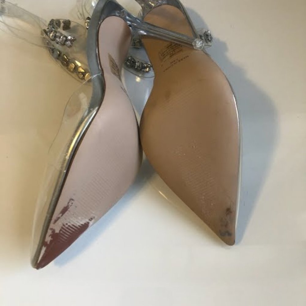 New STEVE MADDEN Vary Clear & Silver Rhinestone Ankle Strap Stiletto Pumps 7.5 - Picture 5 of 6